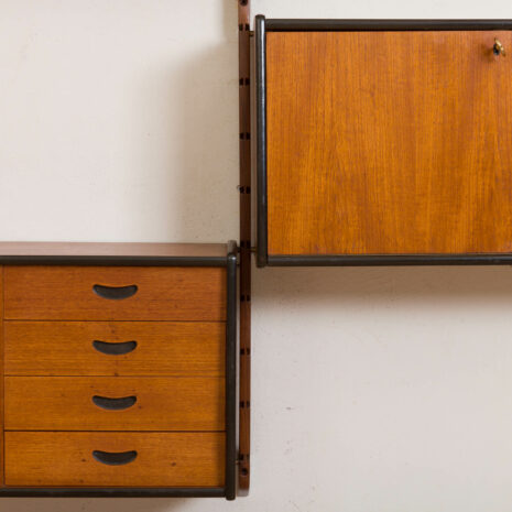 21148 Ergo Wall Unit in teak with 6 shelves and 2 cabinets by John Texmon for Blindheim Møbelfabrikk, 2 bay modular shelving, 1960s-17 Ergo Wall Unit in teak with shelves and cabinets by John Texmon for Blindheim Mobelfabrikk bay modular shelving s scaled