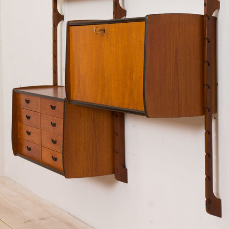 21148 Ergo Wall Unit in teak with 6 shelves and 2 cabinets by John Texmon for Blindheim Møbelfabrikk, 2 bay modular shelving, 1960s-22 Ergo Wall Unit in teak with shelves and cabinets by John Texmon for Blindheim Mobelfabrikk bay modular shelving s scaled