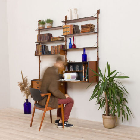 21148 Ergo Wall Unit in teak with 6 shelves and 2 cabinets by John Texmon for Blindheim Møbelfabrikk, 2 bay modular shelving, 1960s-4 Ergo Wall Unit in teak with shelves and cabinets by John Texmon for Blindheim Mobelfabrikk bay modular shelving s scaled