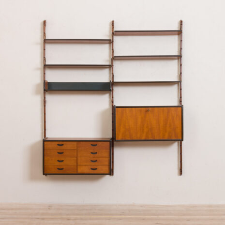 21148 Ergo Wall Unit in teak with 6 shelves and 2 cabinets by John Texmon for Blindheim Møbelfabrikk, 2 bay modular shelving, 1960s-5 Ergo Wall Unit in teak with shelves and cabinets by John Texmon for Blindheim Mobelfabrikk bay modular shelving s scaled