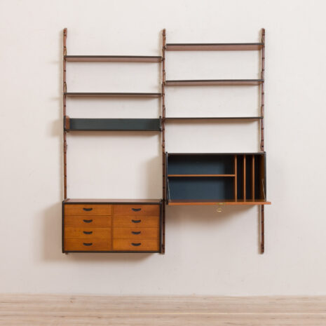 21148 Ergo Wall Unit in teak with 6 shelves and 2 cabinets by John Texmon for Blindheim Møbelfabrikk, 2 bay modular shelving, 1960s-6 Ergo Wall Unit in teak with shelves and cabinets by John Texmon for Blindheim Mobelfabrikk bay modular shelving s scaled