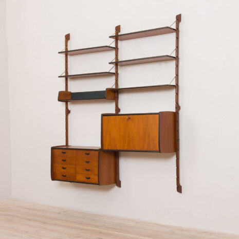 21148 Ergo Wall Unit in teak with 6 shelves and 2 cabinets by John Texmon for Blindheim Møbelfabrikk, 2 bay modular shelving, 1960s-7 Ergo Wall Unit in teak with shelves and cabinets by John Texmon for Blindheim Mobelfabrikk bay modular shelving s scaled