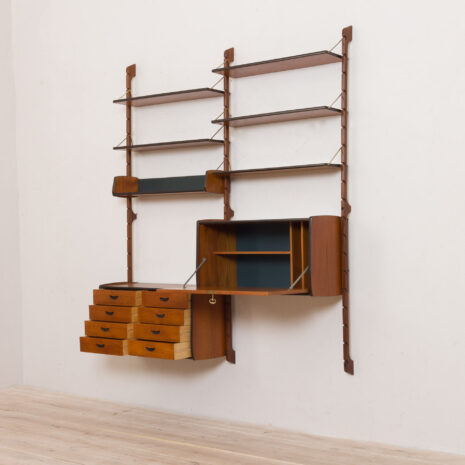 21148 Ergo Wall Unit in teak with 6 shelves and 2 cabinets by John Texmon for Blindheim Møbelfabrikk, 2 bay modular shelving, 1960s-8 Ergo Wall Unit in teak with shelves and cabinets by John Texmon for Blindheim Mobelfabrikk bay modular shelving s scaled