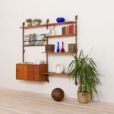 Ergo Wall Unit in teak with shelves and a cabinet by John Texmon for Blindheim Mobelfabrikk bay modular shelving system s scaled