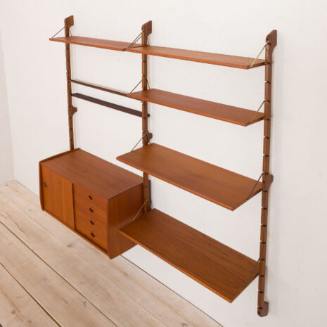 21152 Ergo Wall Unit in teak with 6 shelves and a cabinet by John Texmon for Blindheim Møbelfabrikk, 2 bay modular shelving system, 1960s-20 Ergo Wall Unit in teak with shelves and a cabinet by John Texmon for Blindheim Mobelfabrikk bay modular shelving system s scaled