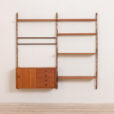 Ergo Wall Unit in teak with shelves and a cabinet by John Texmon for Blindheim Mobelfabrikk bay modular shelving system s scaled