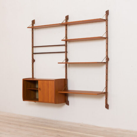 21152 Ergo Wall Unit in teak with 6 shelves and a cabinet by John Texmon for Blindheim Møbelfabrikk, 2 bay modular shelving system, 1960s-5 Ergo Wall Unit in teak with shelves and a cabinet by John Texmon for Blindheim Mobelfabrikk bay modular shelving system s scaled