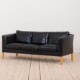 Vintage Danish Stouby sofa in thick black aniline leather scaled