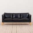 Vintage Danish Stouby sofa in thick black aniline leather scaled