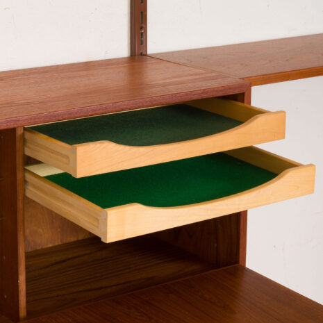 21141 2 bay Kai Kristiansen for FM Mobler teak wall unit with a secretary desk and 3 shelves-11 bay Kai Kristiansen for FM Mobler teak wall unit with a secretary desk and shelves scaled