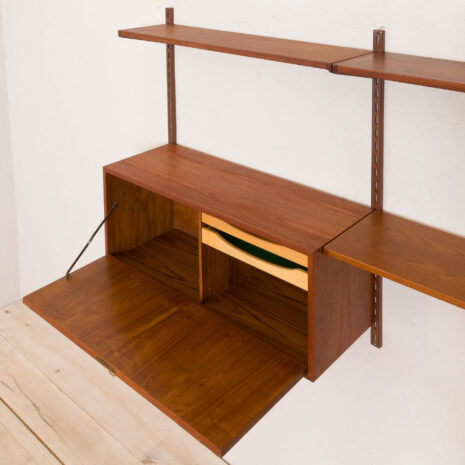 21141 2 bay Kai Kristiansen for FM Mobler teak wall unit with a secretary desk and 3 shelves-16 bay Kai Kristiansen for FM Mobler teak wall unit with a secretary desk and shelves scaled