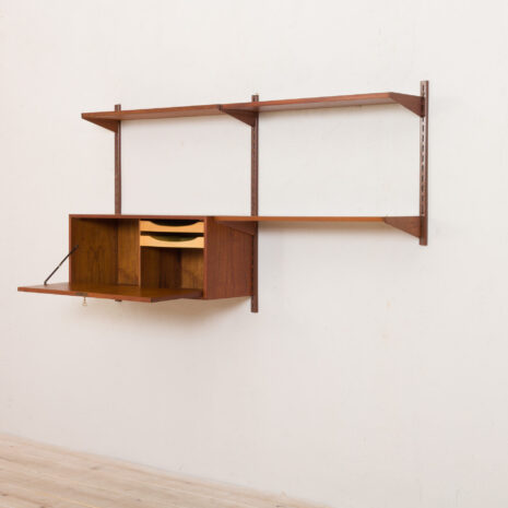 21141 2 bay Kai Kristiansen for FM Mobler teak wall unit with a secretary desk and 3 shelves-7 bay Kai Kristiansen for FM Mobler teak wall unit with a secretary desk and shelves scaled