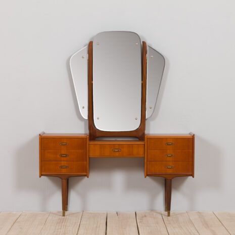 Mid century Scandinavian teak vanity with adjustable mirrors and  shelves s  scaled