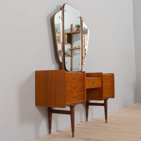 21157 Mid century Scandinavian teak vanity with adjustable mirrors and 5 shelves, 1950s-9 Mid century Scandinavian teak vanity with adjustable mirrors and shelves s scaled