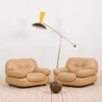 Pair of Italian Mobil Girgi lounge chairs in tan leather s  scaled