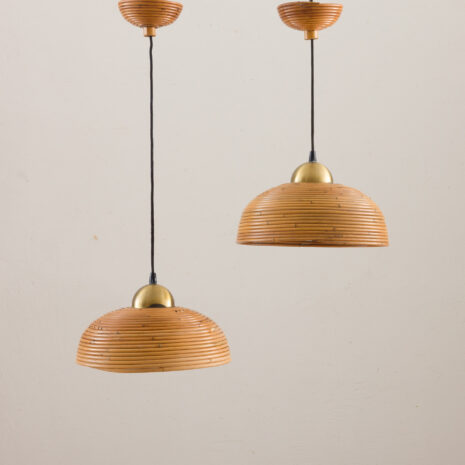 Pair of Gabriella Crespi Bamboo Rattan pendants with brass s  scaled