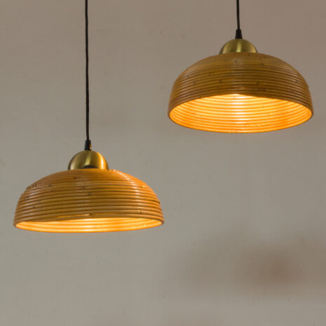 21182 Para bambusowych rattanowych wisiorków Gabriella Crespi z mosiądzu, lata 1970-6 Pair of Gabriella Crespi Bamboo Rattan pendants with brass s scaled