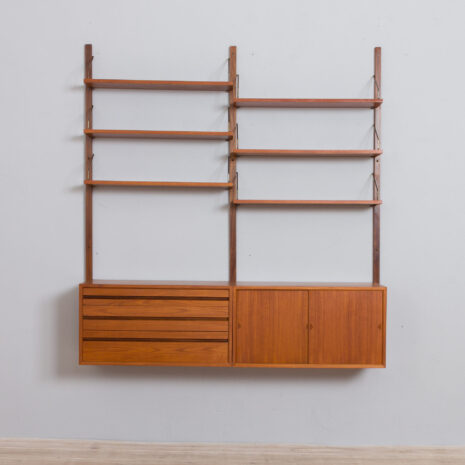 21184 Royal Cadovius 2 bay teak wall unit with 2 cabinets and 4 shelves, 60s-4 Royal Cadovius bay teak wall unit with cabinets and shelves s scaled