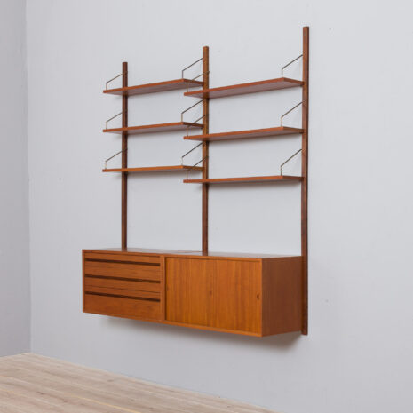 21184 Royal Cadovius 2 bay teak wall unit with 2 cabinets and 4 shelves, 60s-7 Royal Cadovius bay teak wall unit with cabinets and shelves s scaled