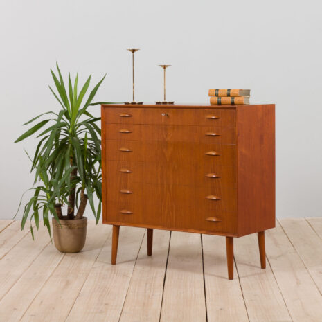 Danish vintage teak chest of drawers with almond shaped handles s   scaled