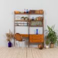 Scandinavian Ergo teak wall unit with a desk and cabinets scaled