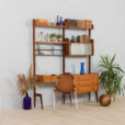 Scandinavian Ergo teak wall unit with a desk and cabinets scaled