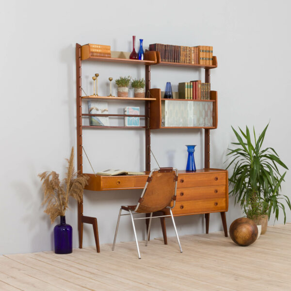 Scandinavian Ergo teak wall unit with a desk and  cabinets  scaled