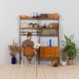 Scandinavian Ergo teak wall unit with a desk and cabinets scaled