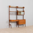Scandinavian Ergo teak wall unit with a desk and cabinets scaled