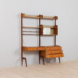 Scandinavian Ergo teak wall unit with a desk and cabinets scaled