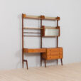 Scandinavian Ergo teak wall unit with a desk and cabinets scaled
