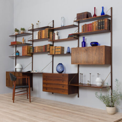 Rosewood wall unit by Hansen Guldborg  bay shelving system with  shelves and  cabinets  scaled