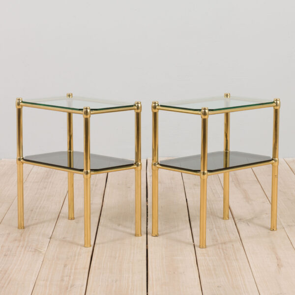 Pair of Italian brass and glass Hollywood regency style nightstands or side tables  scaled