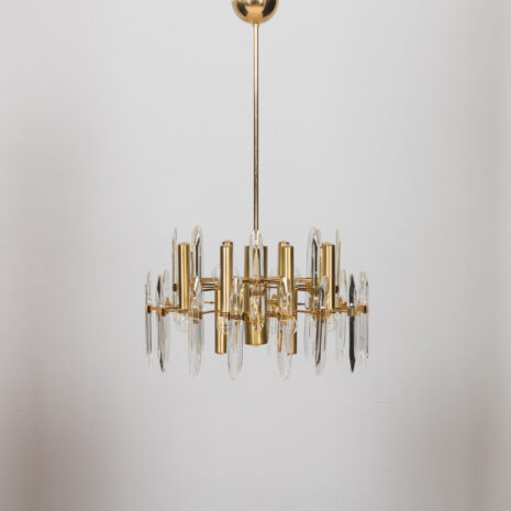 Big Italian mid century Gaetano Sciolari chandelier in brass and crystals s s  scaled