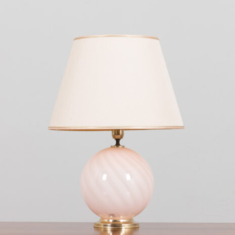 Italian swirl pink Murano glass table lamp with brass details  scaled