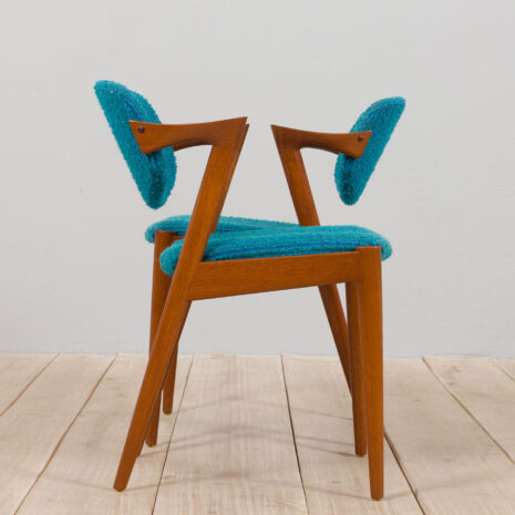21229 Pair of 42 Kai Kristiansen teak chairs in original blue bouclé upholstery-7 Pair of Kai Kristiansen teak chairs in original blue boucle upholstery scaled