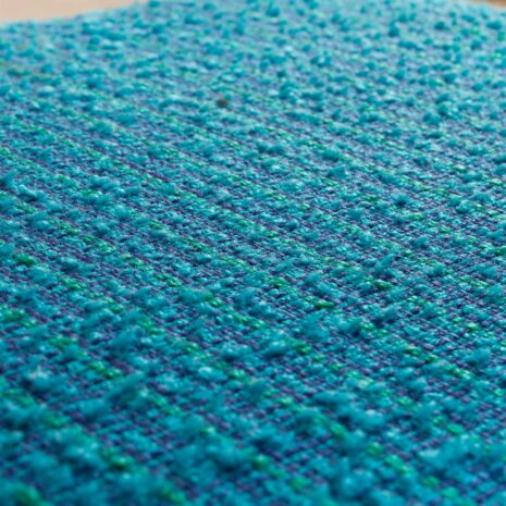 21229 Pair of 42 Kai Kristiansen teak chairs in original blue bouclé upholstery-8 Pair of Kai Kristiansen teak chairs in original blue boucle upholstery scaled