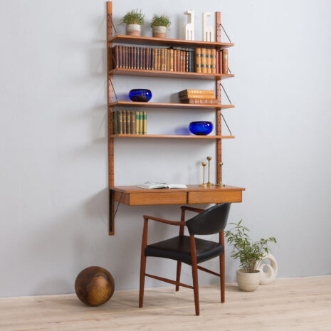 Danish excellent teak wall unit with a desk with  drawers  scaled