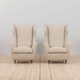 Pair of Gio Ponti Wingback lounge chairs reupholstered in Belgium linen  scaled