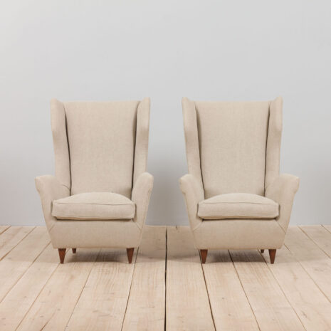 21247 Pair of Gio Ponti Wingback lounge chairs reupholstered in Belgium linen -3 Pair of Gio Ponti Wingback lounge chairs reupholstered in Belgium linen scaled