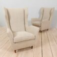Pair of Gio Ponti Wingback lounge chairs reupholstered in Belgium linen  scaled