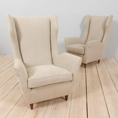 21247 Pair of Gio Ponti Wingback lounge chairs reupholstered in Belgium linen -9 Pair of Gio Ponti Wingback lounge chairs reupholstered in Belgium linen scaled