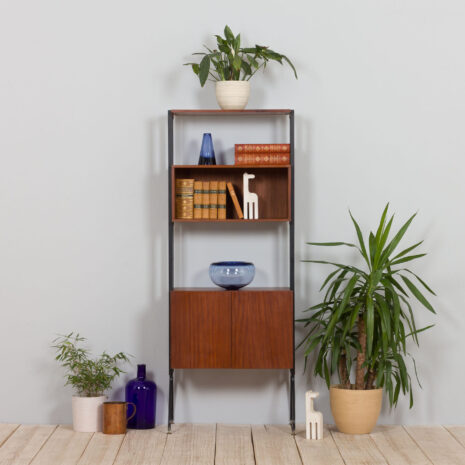 21265 Système d'étagères à l'italienne en teck à une travée, autoportant, unité murale-1 Italian free standing one bay teak shelving system wall unit scaled