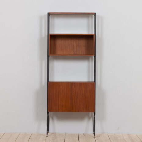 21265 Système d'étagères à l'italienne en teck à une travée, autoportant, unité murale-4 Italian free standing one bay teak shelving system wall unit scaled