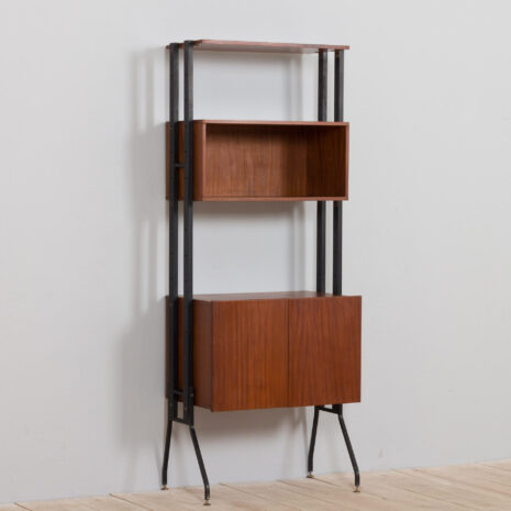 21265 Système d'étagères à l'italienne en teck à une travée, autoportant, unité murale-6 Italian free standing one bay teak shelving system wall unit scaled