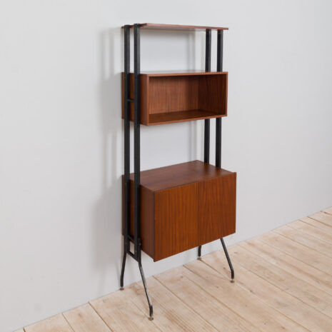 21265 Système d'étagères à l'italienne en teck à une travée, autoportant, unité murale-8 Italian free standing one bay teak shelving system wall unit scaled