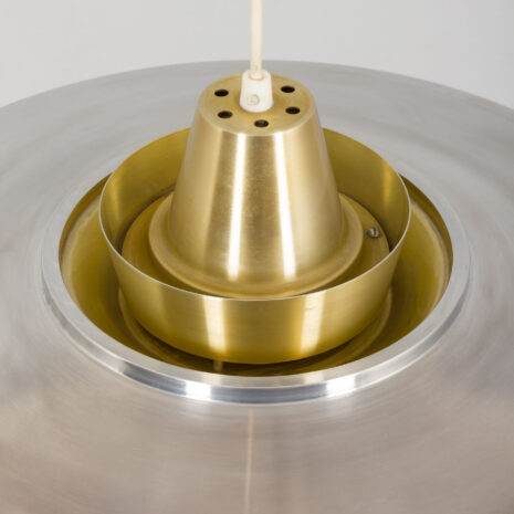 21266 Vintage duńska lampa wisząca z mosiądzu i aluminium 1960s-3 Vintage duńska lampa wisząca z mosiądzu i aluminium w skali s