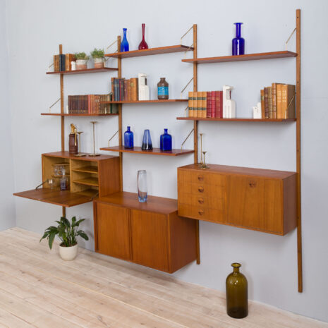 Teak Wall Unit with a Bar Cabinet Tambour doors cabinet and a chest of drawers and  shelves by Thygesen   Sorensen for Hansen and Guldborg s  scaled