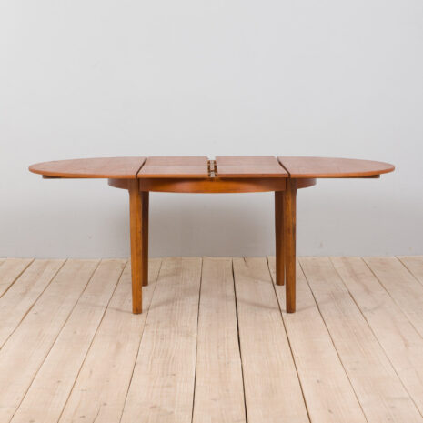 21259 Duński okrągły stół przedłużający z drewna tekowego z ukrytymi liśćmi, lata 60. Mid century Danish Round teak extension table with hidden leaves s scaled