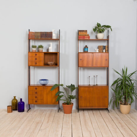 Itailan mid century free standing teak wall unit with brass details s  scaled